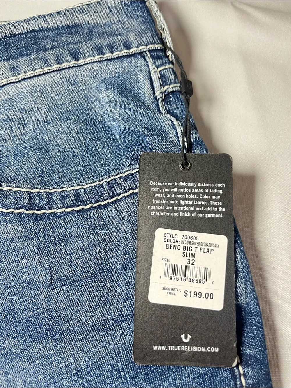 True Religion Geno Big T Flap Slim Jeans Men’s 32x32 Medium Spiced Orchard Wash